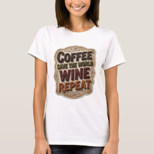 Chic Orange KAFFE RÄDDA VÄRLDEN VIN UPPREPA T Shirt