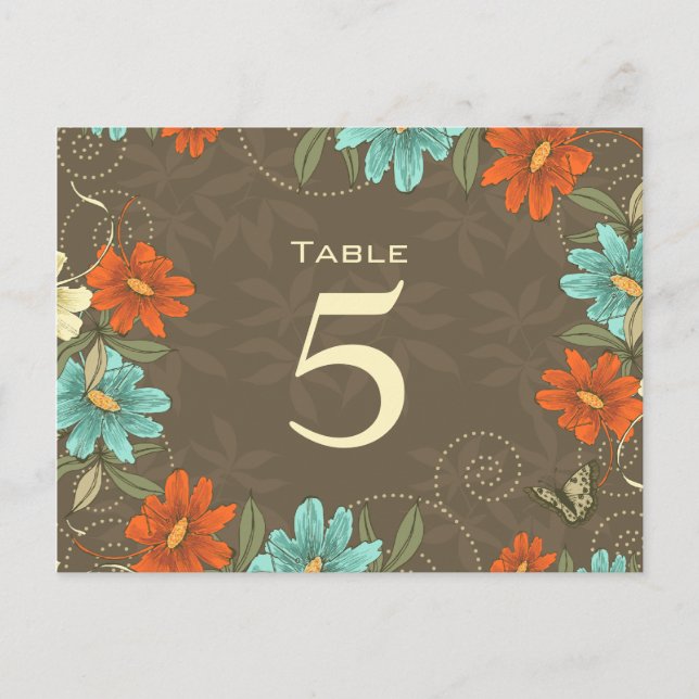 Chic orange kräm blommigt bröllop bordsnummer (Framsida)