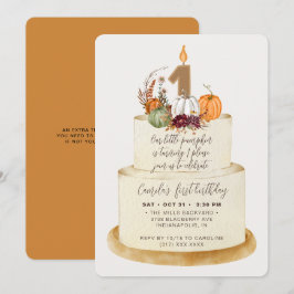 Chic Orange Little Pumpkin First Birthday Cake Inbjudningar