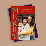 Chic Orange Merry Gräs Photo jul Julkort<br><div class="desc">orange i chicen och marin julhälsningskort innehåller ren text som dekoreras med vackra vattenfärger i grenar i gräs. Anpassa detta Julhälsningar med ditt eget foto och namn.</div>