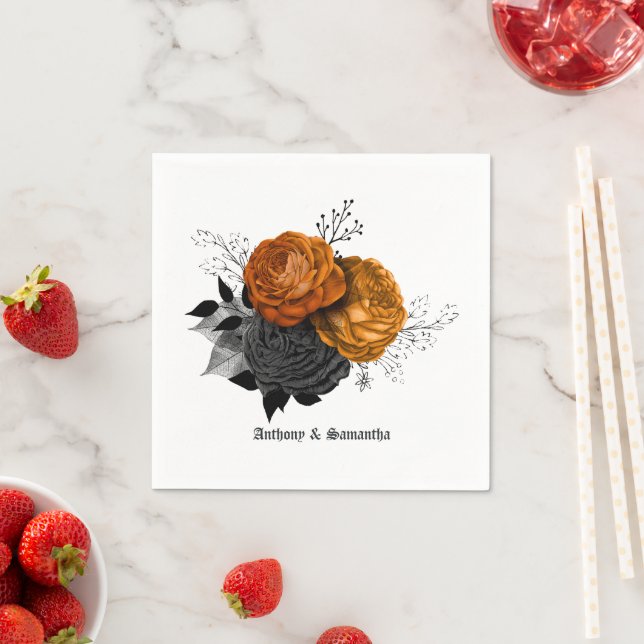 Chic Orange och Svarta Bröllop Elegance Pappersservett (Insitu)