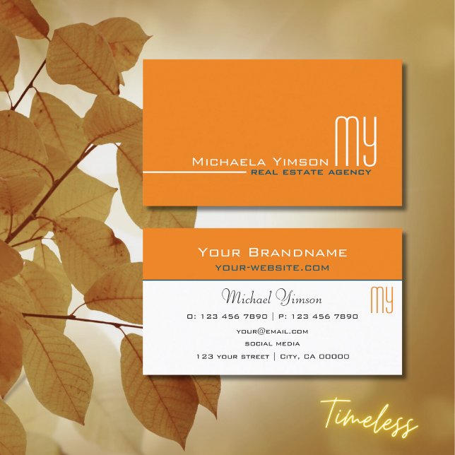 Chic Orange och Vit med Monogram Professionell Visitkort (Skapare uppladdad)