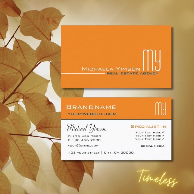 Chic Orange och Vita med Initialer Professionell Visitkort (Skapare uppladdad)
