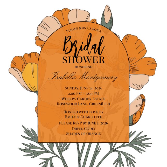 Chic Orange Palett Valnötsblomma Bröllopsdusch Inbjudningar (Chic Orange Palette Poppy Floral Bridal Shower Invitations
)