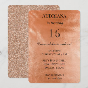 Chic Orange Peach Spice Glam Glitter Birthday Inbjudningar