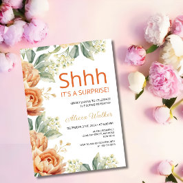 Chic Orange Peony Guld Löv Surprise Birthday Inbjudningar