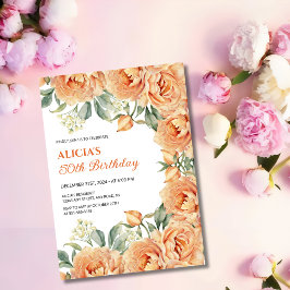 Chic Orange Peony Rustic Blommigt Greenery Birthda Inbjudningar