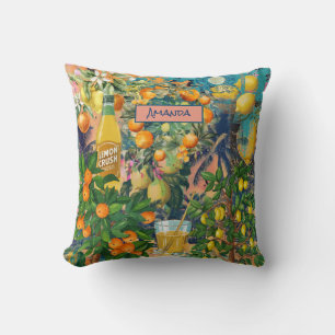 Chic orange sicilianska blommigtar för citruskolla kudde