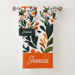 Chic Orange Vårblommor Botaniskt Mönster Namn