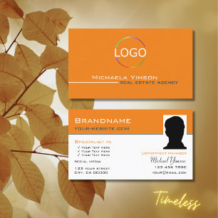 Chic Orange Vit med Logotyp och fotoProfessionell Visitkort