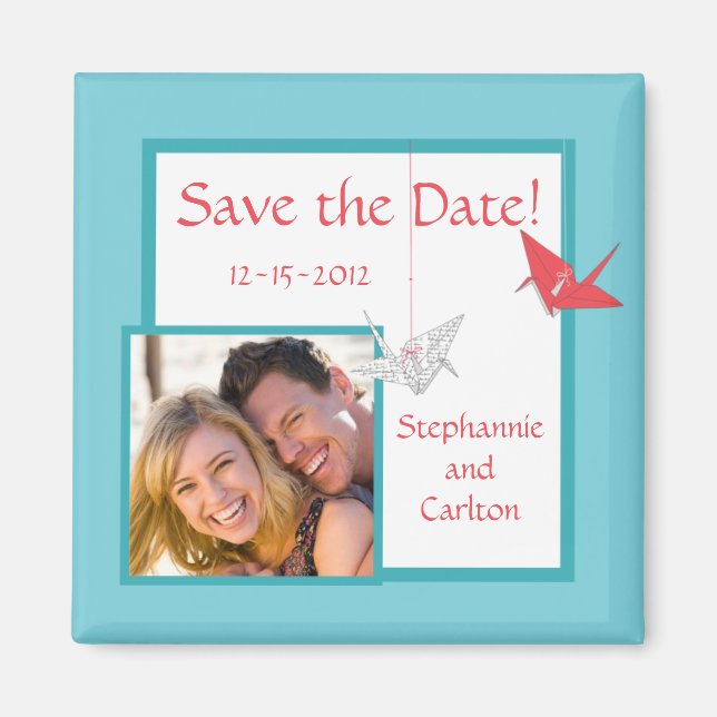 Chic Origami Birds Bröllop Announcement Magnet (Framsidan)