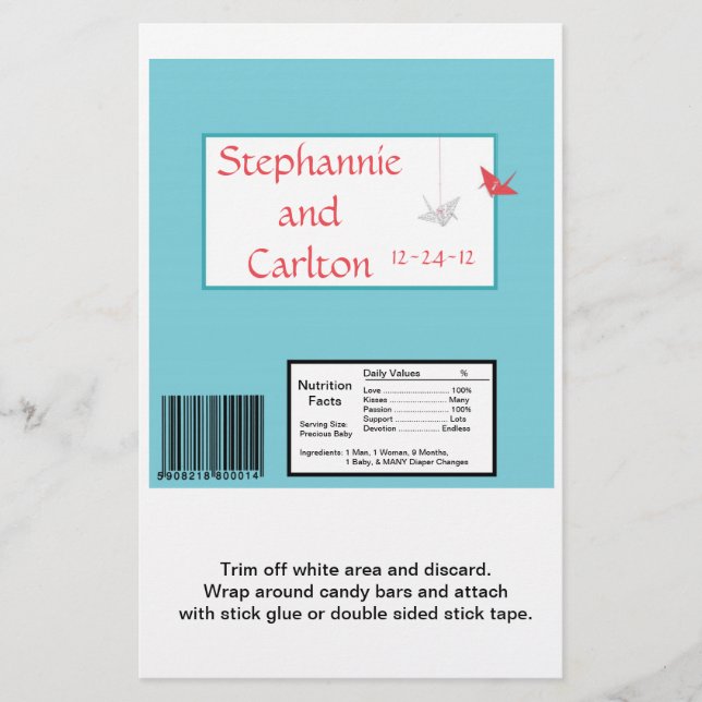 Chic Origami Birds Bröllop Large Candy Wrapper Flygblad (Framsidan)