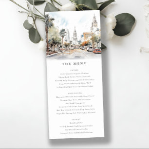 Chic Orlando Florida Skyline Bröllop Menu Card Inbjudningar