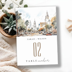 Chic Orlando Florida Skyline Watercolor Bröllop Bordsnummer
