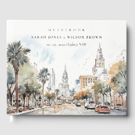 Chic Orlando Florida Skyline Watercolor Bröllop Gästböcker