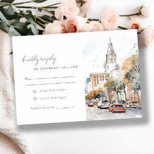 Chic Orlando Florida Skyline Watercolor Bröllop OSA Kort