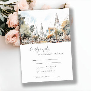 Chic Orlando Florida Skyline Watercolor Bröllop OSA Kort
