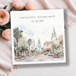 Chic Orlando Florida Skyline Watercolor Bröllop Pappersservett