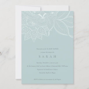 Chic Ornate Paisley Dusky Blue Baby Shower Inbjuda Tack Kort