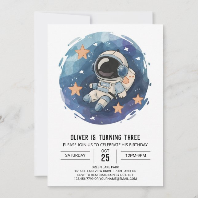 Chic Outerspace Cosmic Astronaut Boy Birthday Inbjudningar (Framsida)