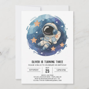 Chic Outerspace Cosmic Astronaut Boy Birthday Inbjudningar