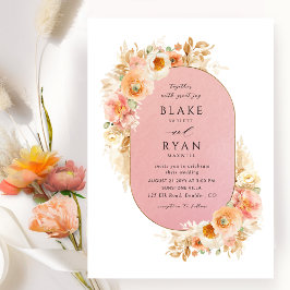 Chic Oval Peach  Rosa Coral och Cream Bröllop Inbjudningar