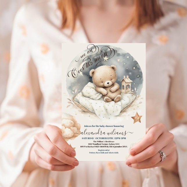 Chic över Måne Nalle Baby Shower Inbjudningar (Skapare uppladdad)