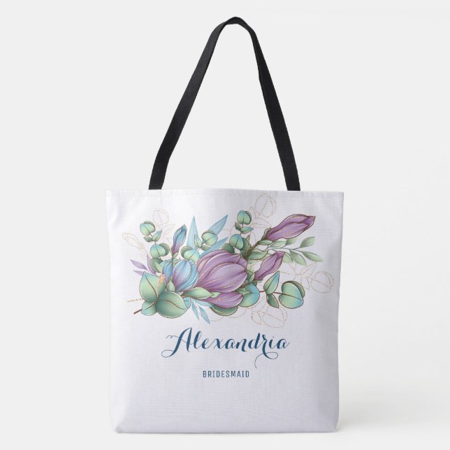 Chic Paint Blommigt Monogrammed Tote Bag Tygkasse (Framsida)