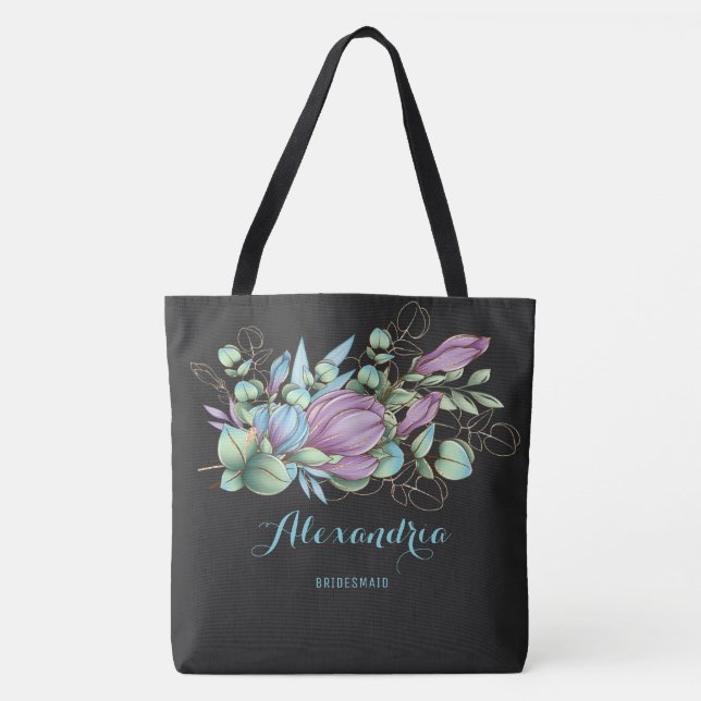 Chic Paint Blommigt Monogrammed Tote Bag Tygkasse (Framsida)