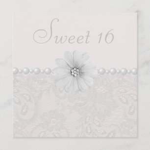 Chic Paisley Snöre, Blommor och pärlor Söta 16 Inbjudningar