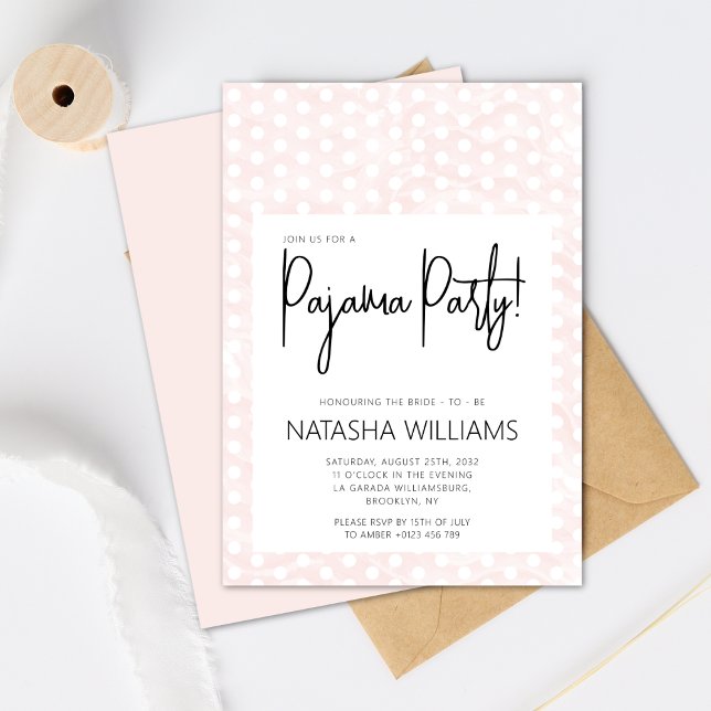Chic Pajama Party Pastel Rosa Polka dots Inbjudningar (Skapare uppladdad)