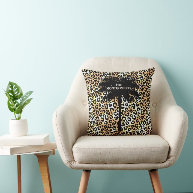 Chic Palm Tree on Leopard Print Kudde (Stol)