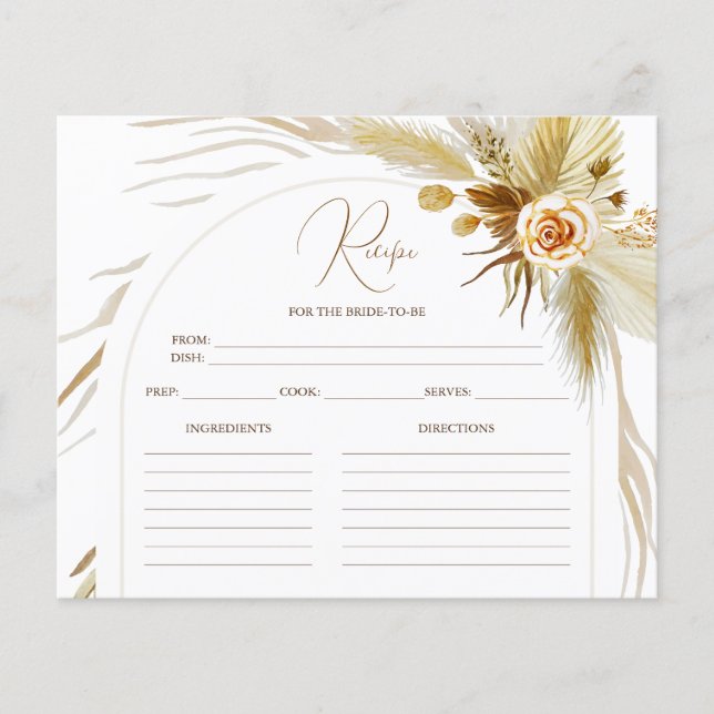Chic Pampas Grass Boho möhippa Recept Card (Framsida)
