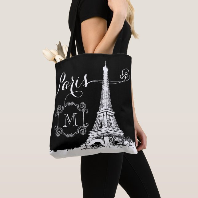 Chic Paris Eiffel Torn Black White Monogram Tygkasse (Närbild)
