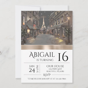 Chic Paris Eiffel Torn Guld Trendig Birthday Inbjudningar