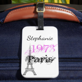 Chic Paris Eiffel Torn Rosa Black 50:e födelsedage Bagagebricka