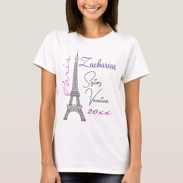 Chic Paris Eiffel Torn Sisters Vacation T Shirt (Framsida)