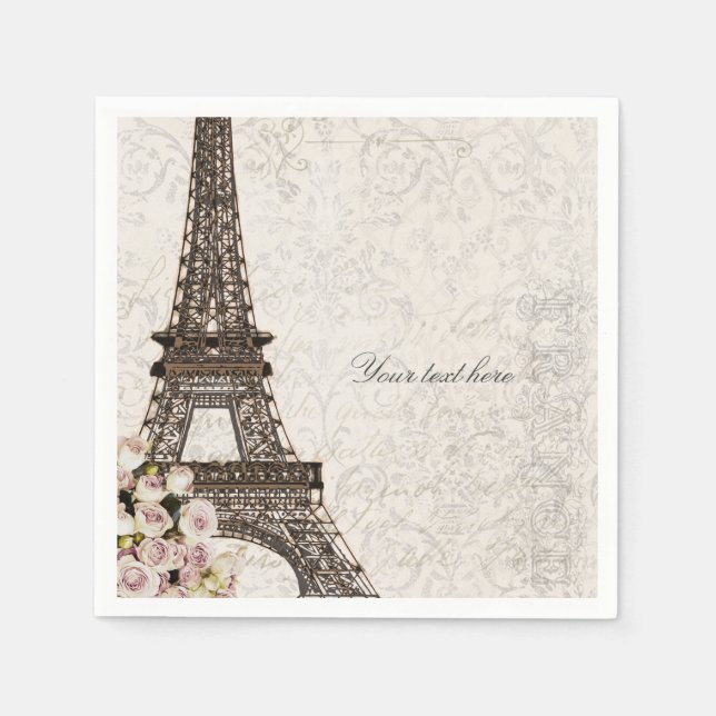 Chic Paris Eiffeltornet & Rosor Elegant Fest Pappersservett (Framsidan)