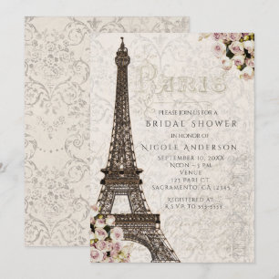 Chic Paris Eiffeltornet & Rosor Elegant Inbjudan
