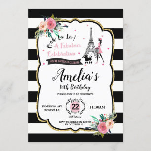Chic Paris flicka och Pudel Födelsedagsfest Inbjudningar