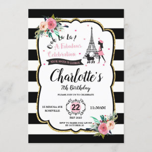 Chic Paris Girl and Pudel Födelsedagsfest Inbjudningar