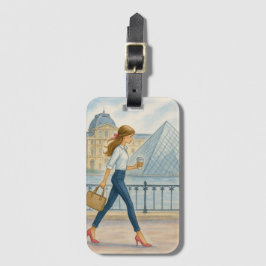 Chic Paris Girl by the Louvre Luggage Tag Bagagebricka