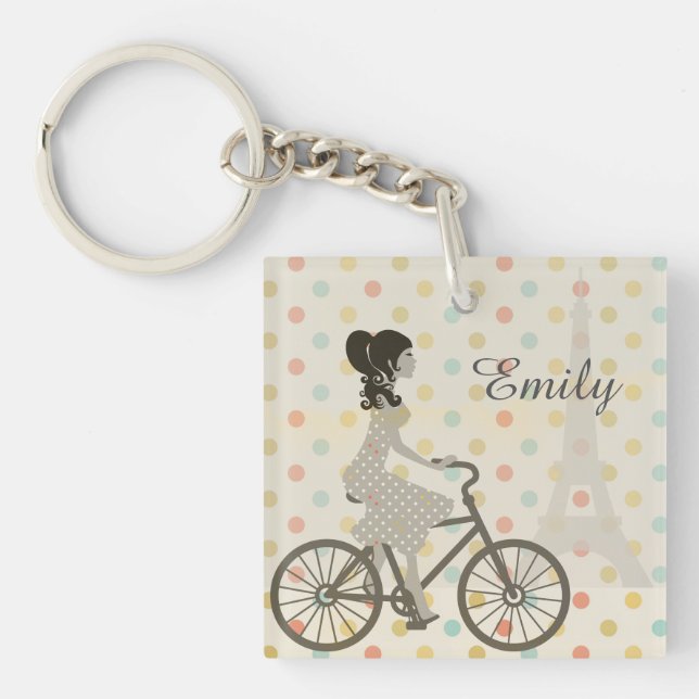 Chic Paris Girl Riding Bike Dotty Personlig (Framsidan)