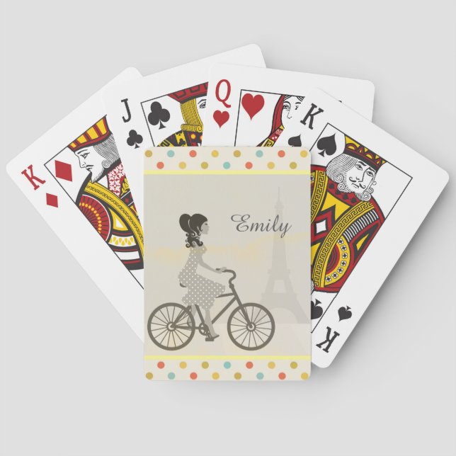 Chic Paris Girl Riding Bike Dotty Personlig Casinokort (Baksidan)