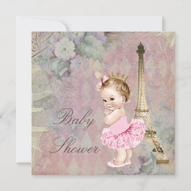 Chic Paris Princess Ballerina Blommigt Baby Shower Inbjudningar (Framsida)
