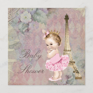 Chic Paris Princess Ballerina Blommigt Baby Shower Inbjudningar