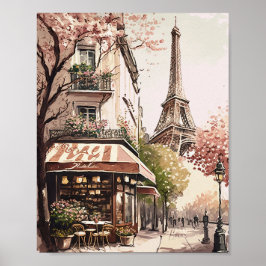 Chic Parisian Cafe Eiffel Torn Paris Frankrike Sce Poster