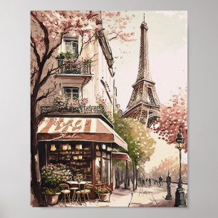 Chic Parisian Cafe Eiffel Torn Paris Frankrike Sce Poster