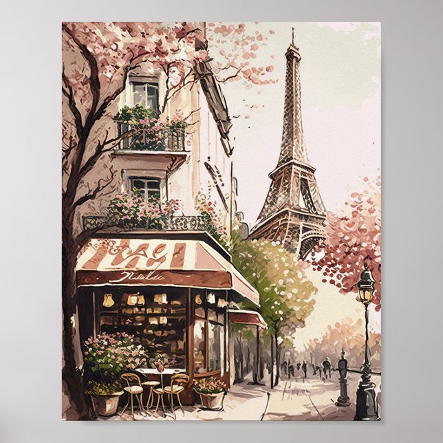 Chic Parisian Cafe Eiffel Torn Paris Frankrike Sce Poster (Framsidan)