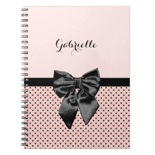 Chic Parisian Rosa Polka dots Black Bow och Namn Anteckningsbok